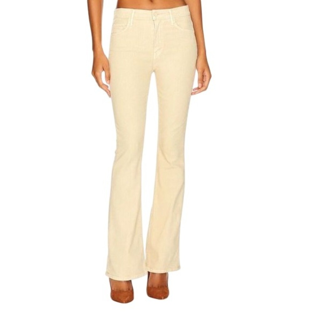 Mother The Weekender Chalk It Up Denim Jeans Flare High Rise Cream Beige 33